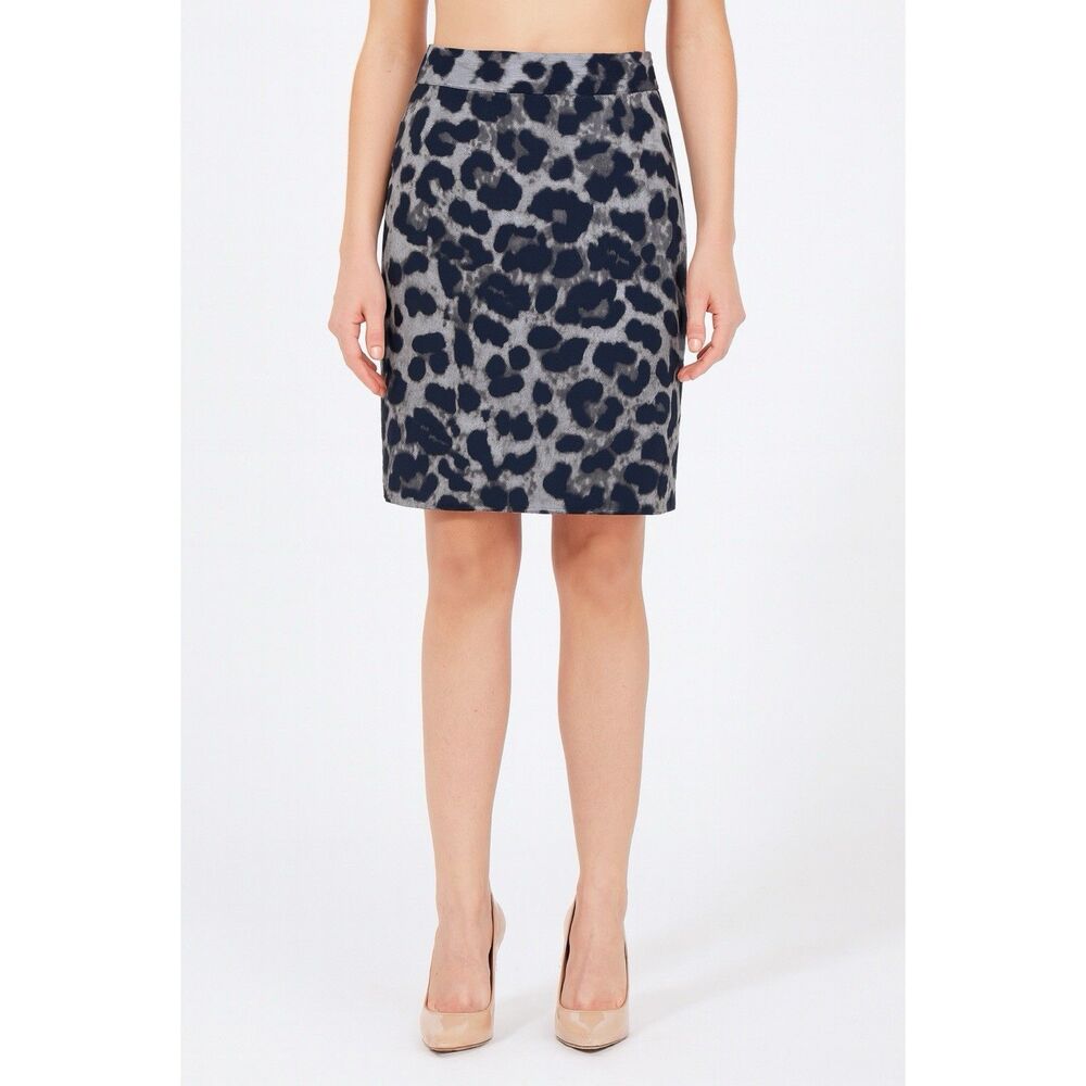 Banana Republic Skirt Women's 4 Black Gray Animal Print Pencil Linen Blend